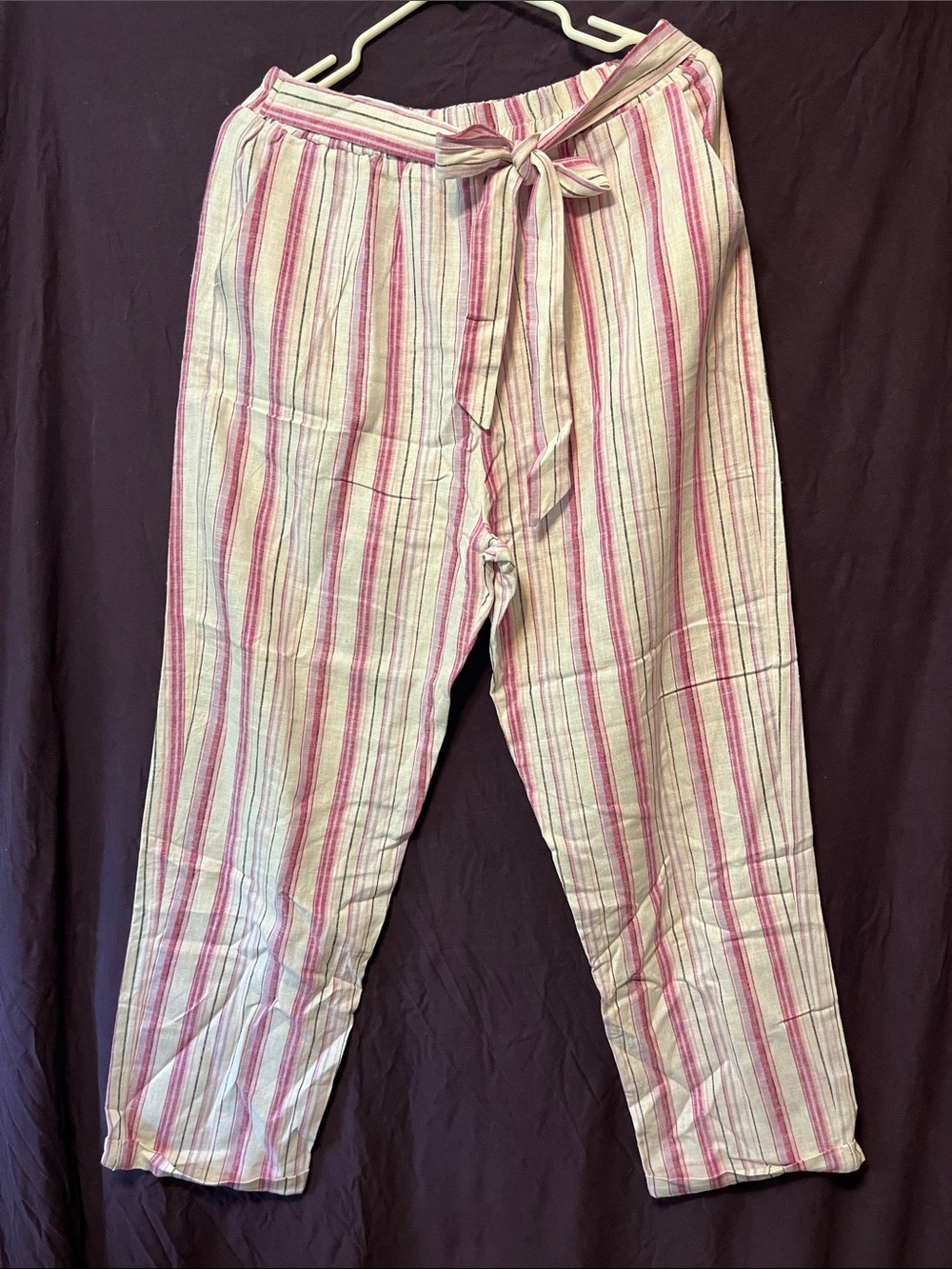 Francesca's Collections Pink and White Striped Drawstring Chinos